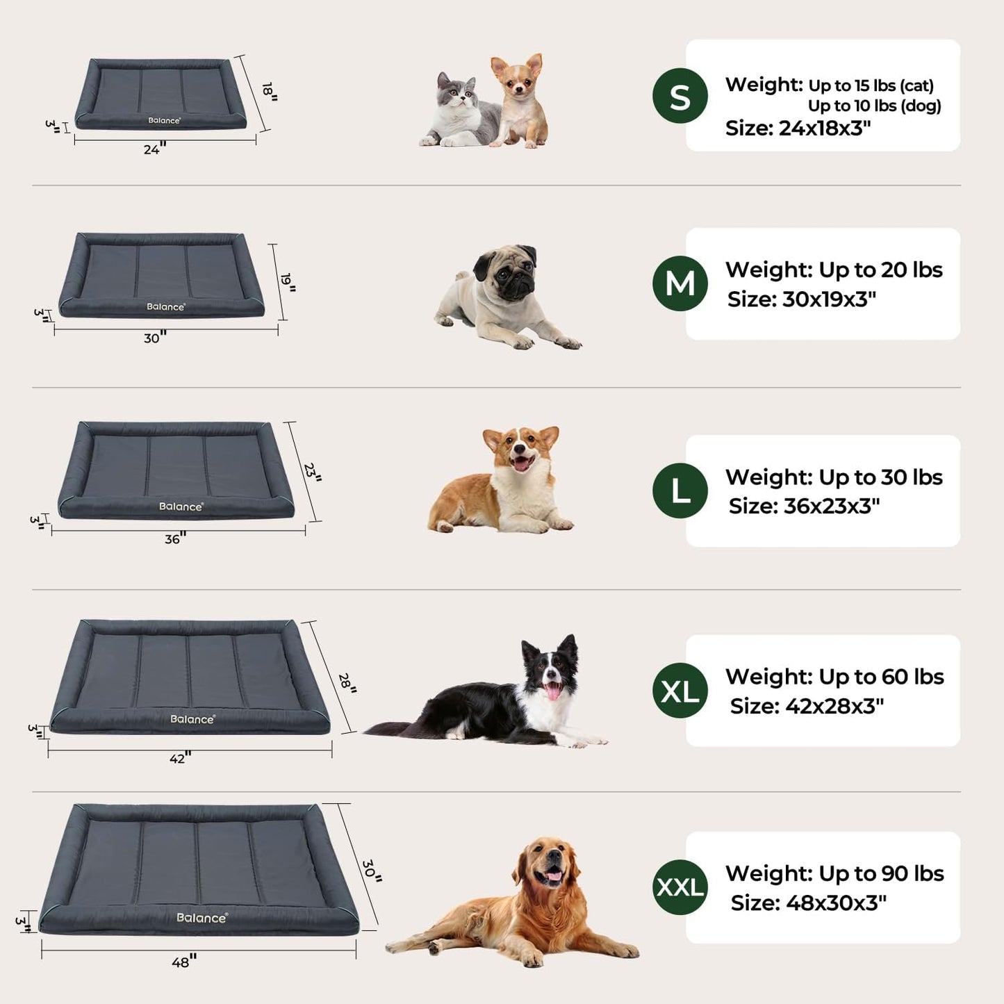 BALANCE Oxford Dog Bed for Extra Large Dogs, Waterproof Dogs Crates Pad Outdoor XL Dog Crate Mat, Wipe Clean & Easy Rinse, 42 inch