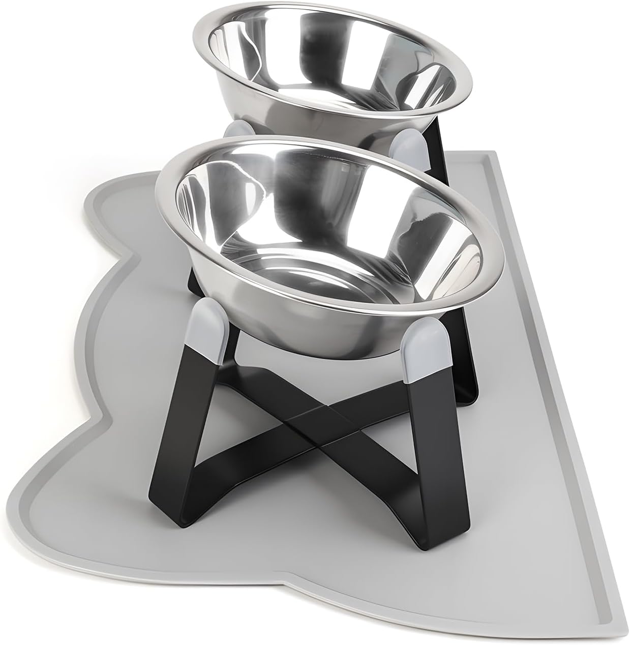 2 Pack Raised Cat Bowls Holder with Non-Slip Mat Stainless Steel Cat Feeder Elevated Pet Water Food Bowls for Cats Puppies Rabbits (Black)