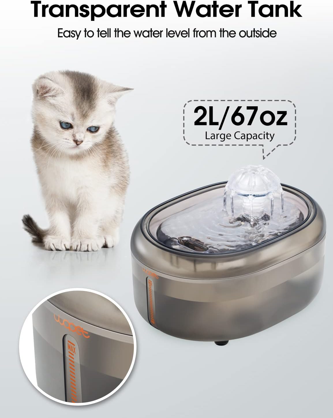 WOPET Cat Water Fountain, 67oz/2L Automatic Pet Water Dispenser for Cats & Small Dogs, Ultra Quiet Sleep-Friendly Pump, BPA-Free, 2 Flow Modes, Visible Water Level, 3-Stage Filtration