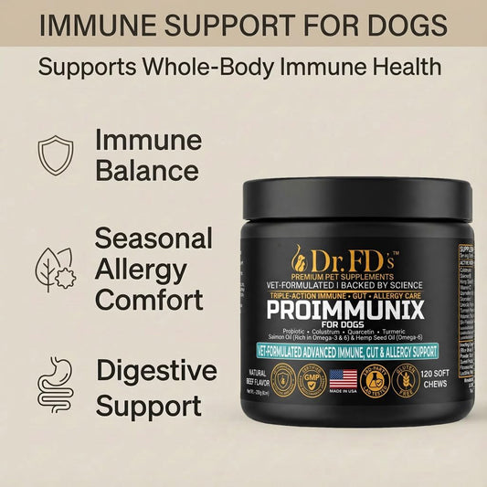Dog Probiotics for Dogs | Immune & Allergy Support with Colostrum for Gut Health | 120 Soft Chews | Made in USA | Dr. FD’s ProImmunix
