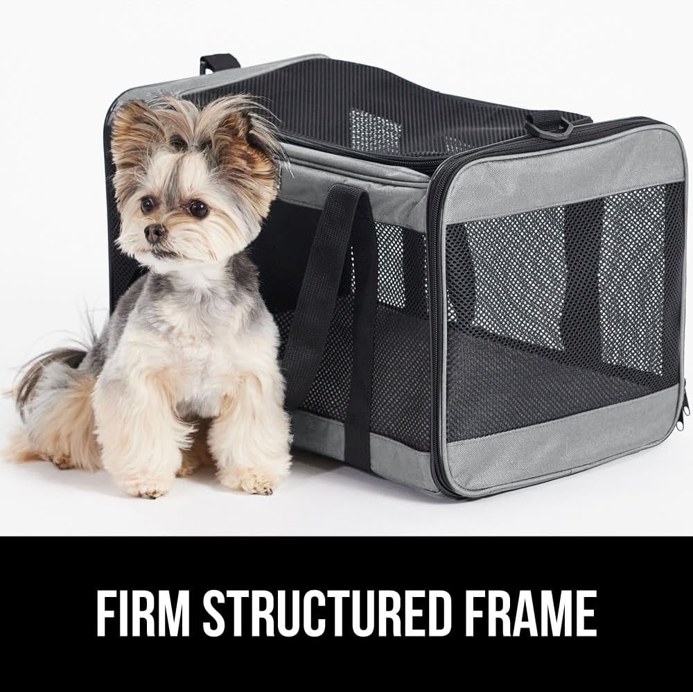 GORILLA GRIP Cat Carrier Travel Bag Up to 15 Lbs, Soft Collapsible Small Dog Carriers, Top and Side Entry Breathable Mesh, Grip Feet on Underside, Cozy Washable Waterproof Pad, Portable Kennel, Gray
