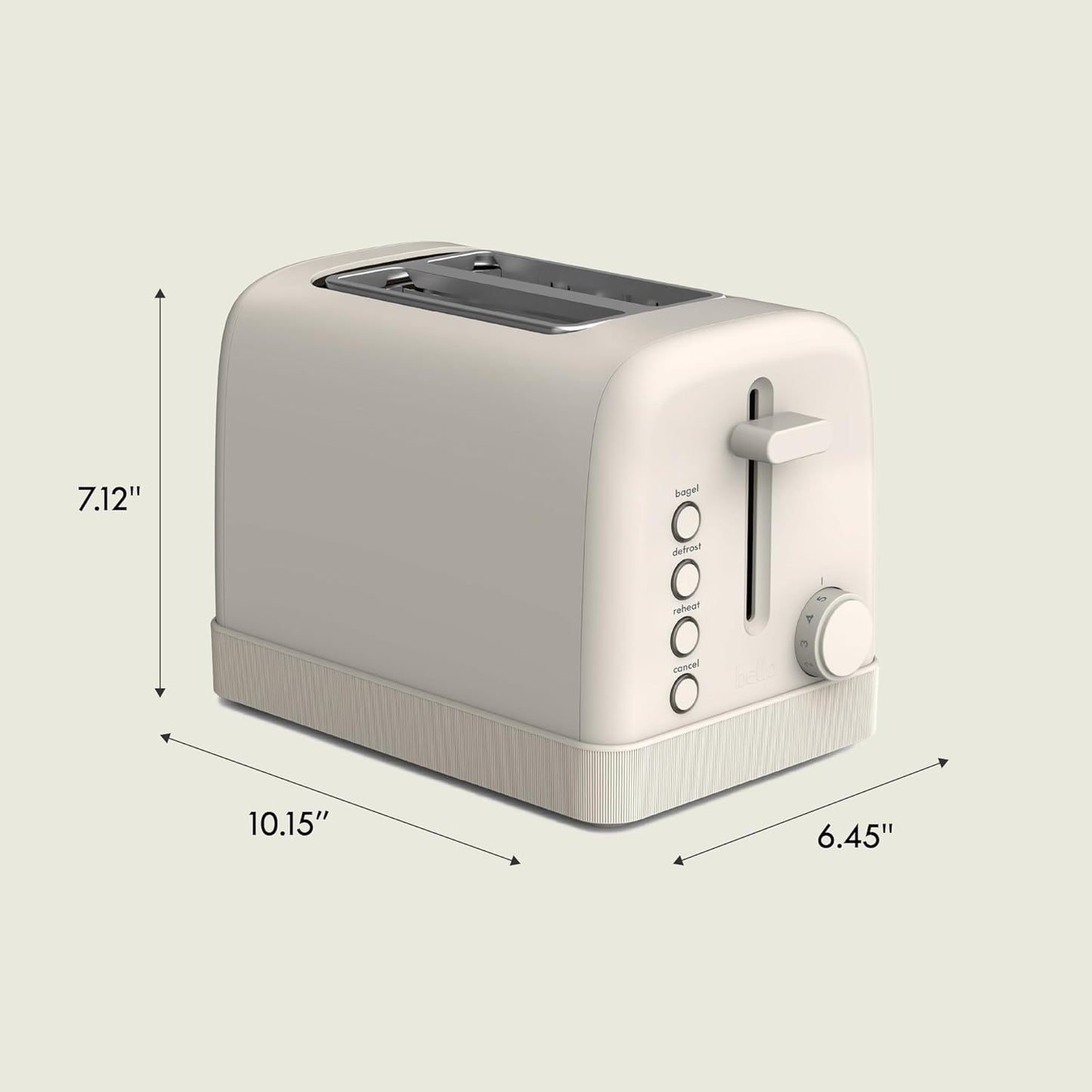 bella 2 Slice Toaster, 6 Setting Shade Control w Reheat, Cancel, Bagel & Defrost Buttons, Removable Crumb Tray, Anti Jam & Auto Shutoff, Auto Centering Guides & Cord Wrap, 900 Watt, Oatmilk