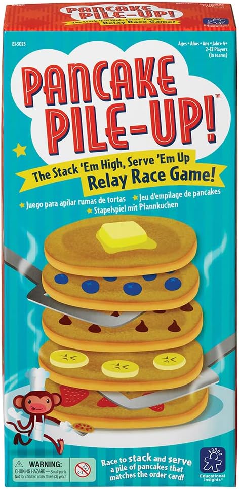 Educational Insights Pancake Pile-Up - Sequence Relay Game for Kids, Matching and Patterning Race Games & Toddler Party Activities, 2-4 Players, Cooperative Family Fun for Girls and Boys Ages 4+