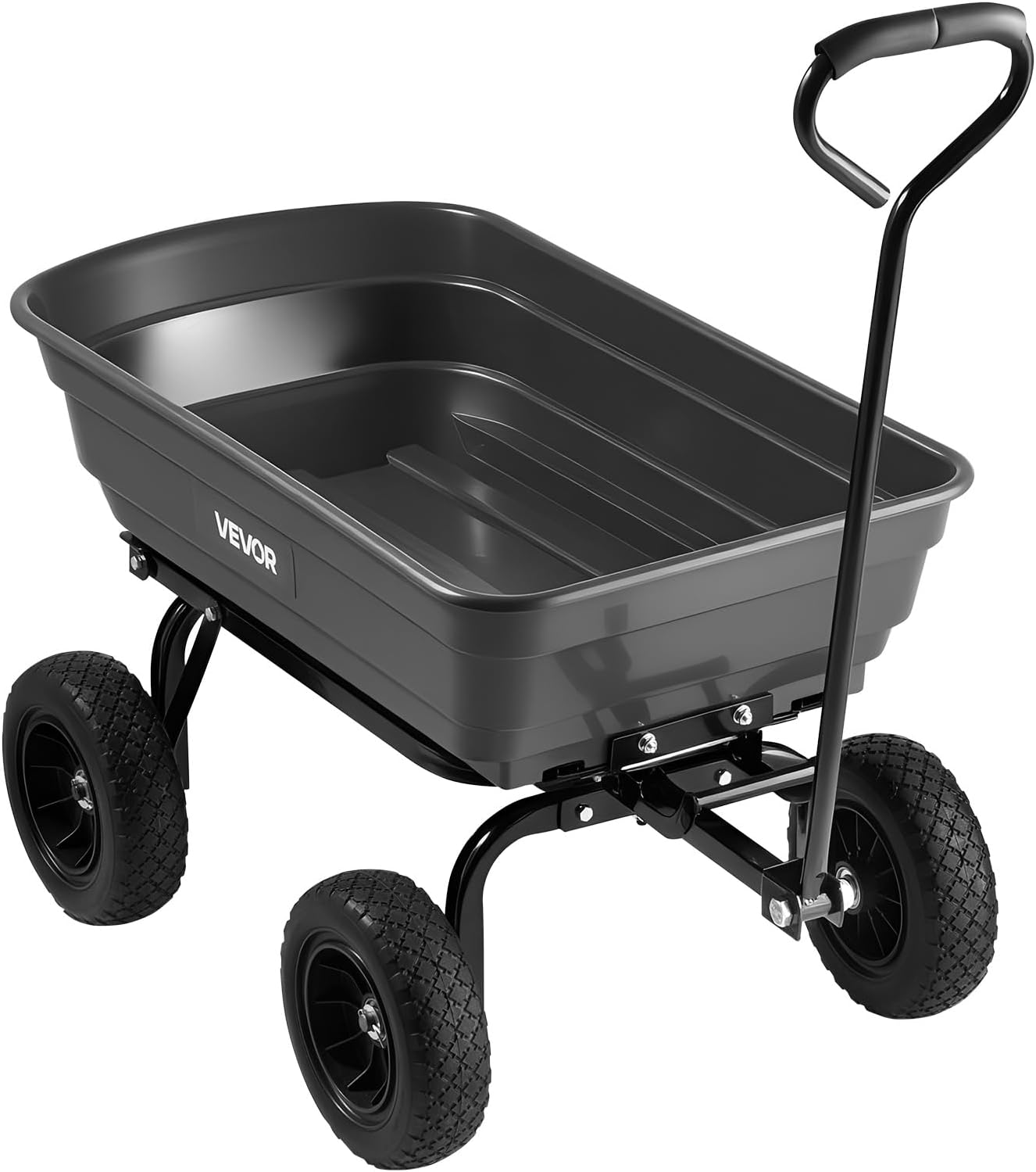 VEVOR 4 Cu.Ft 600LBS Poly Garden Cart Dump Wagon, 4 Wheel Heavy Duty Wheelbarrow with 10" Flat Free Tires, Yard Cart Dump Wagon with Quick-Release System