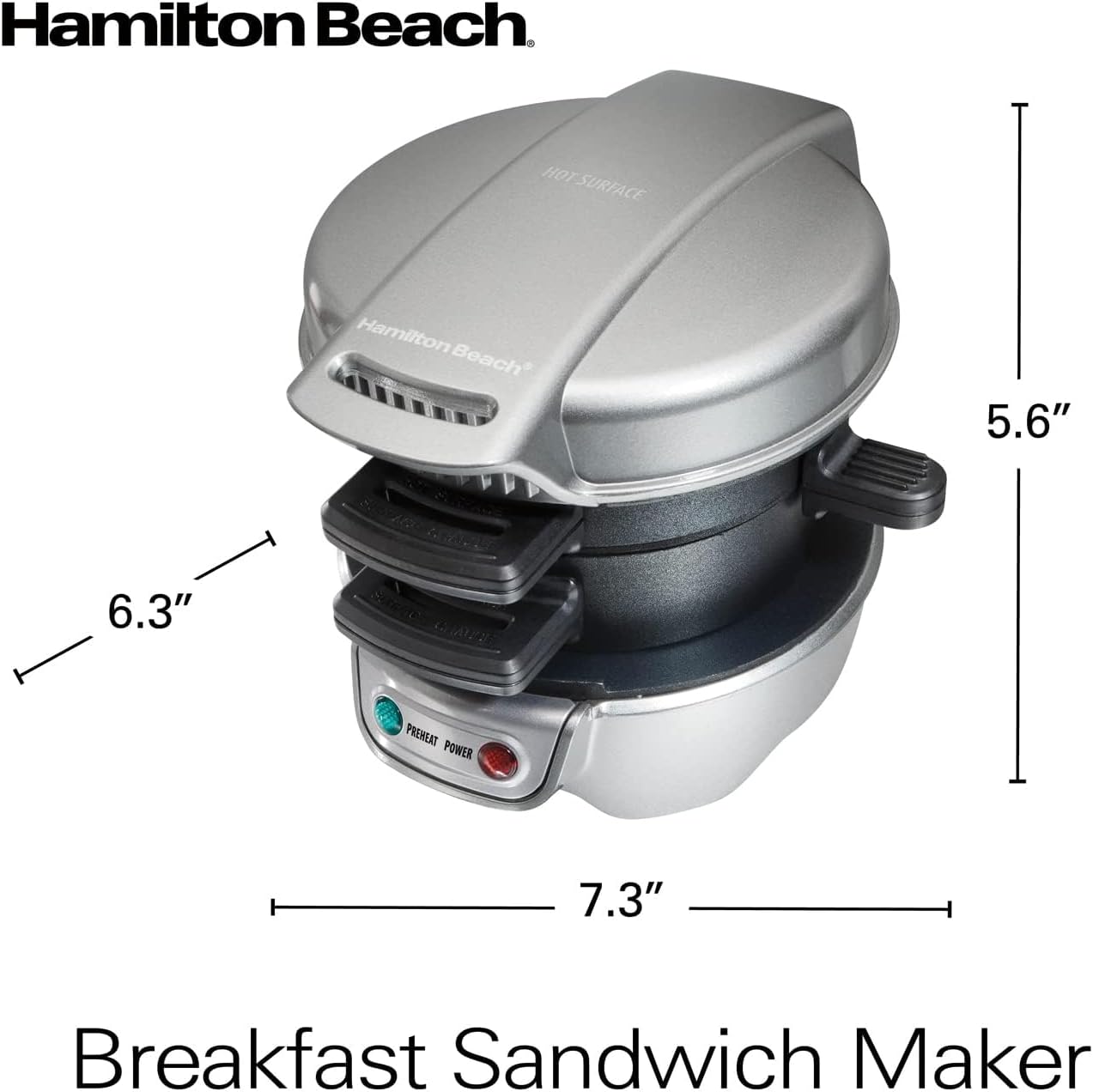 Hamilton Beach Breakfast Sandwich Maker with Egg Cooker Ring, Customize Ingredients, Perfect for English Muffins, Croissants, Mini Waffles, Perfect White Elephant Gifts, Silver (25475)