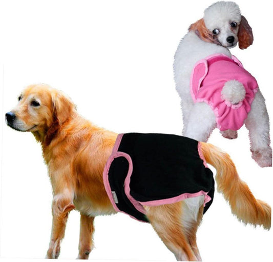 Milisten Washable Female Dog Diapers Adjustable Size Cotton Sanitary Pants for Dogs in Heat Reusable Black Menstrual Underwear Fastener Closure for Small Medium and Large Breeds