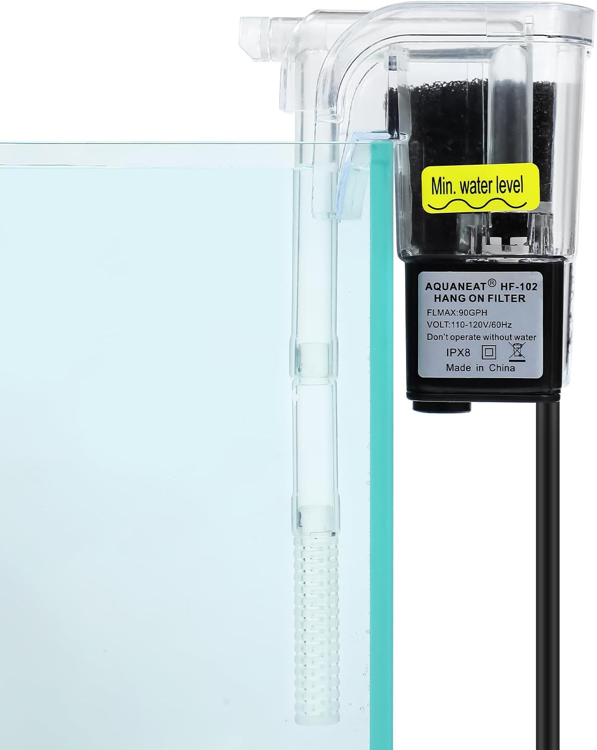 AQUANEAT Aquarium Hang on HOB Power Filter 5 Gallon Rimless Small Fish Tank Filter 90GPH (up to 5Gal)