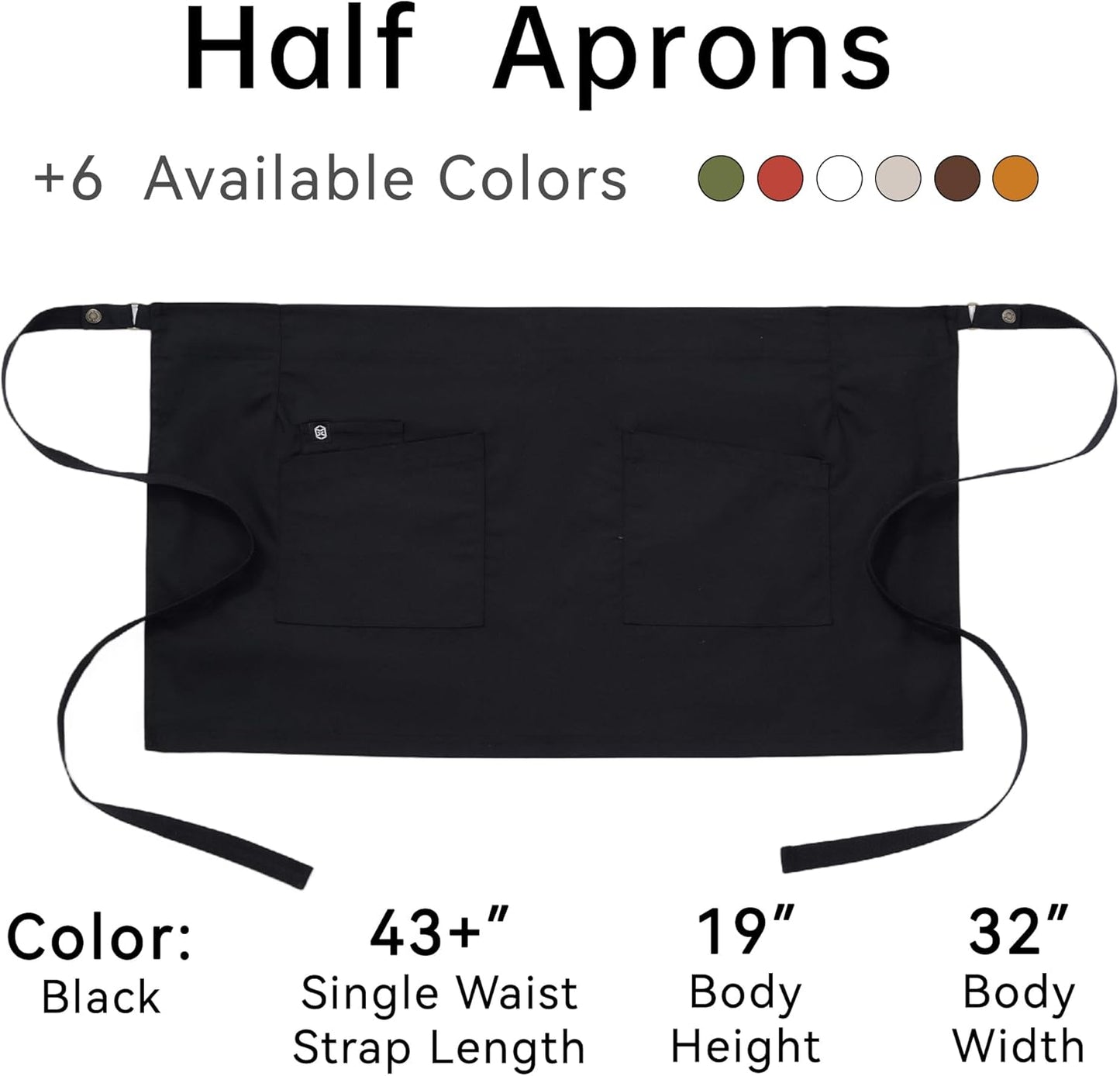Unisex Half Bistro Apron Server Apron with Pockets Waterproof 4251BY