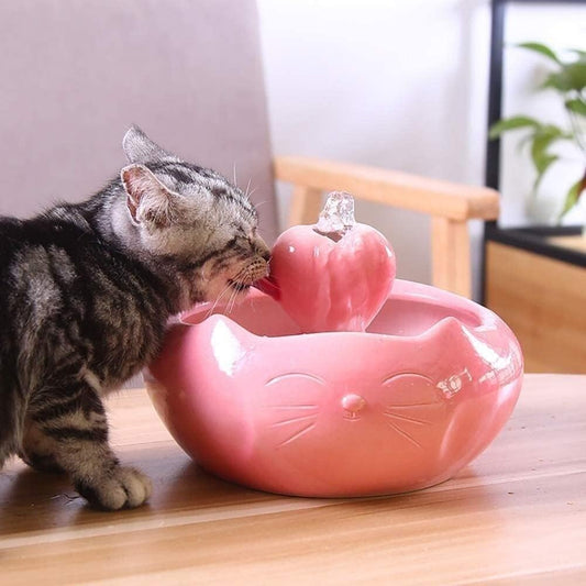 Fountain Automatic Pet Water Fountain Ceramics 2.0L Dog and Cat Pet Fountain Pet Water Dispenser with Filter Cats Water BowlUltraQuiet Pump Pet Water Dispenser (Color : White) (Pink)