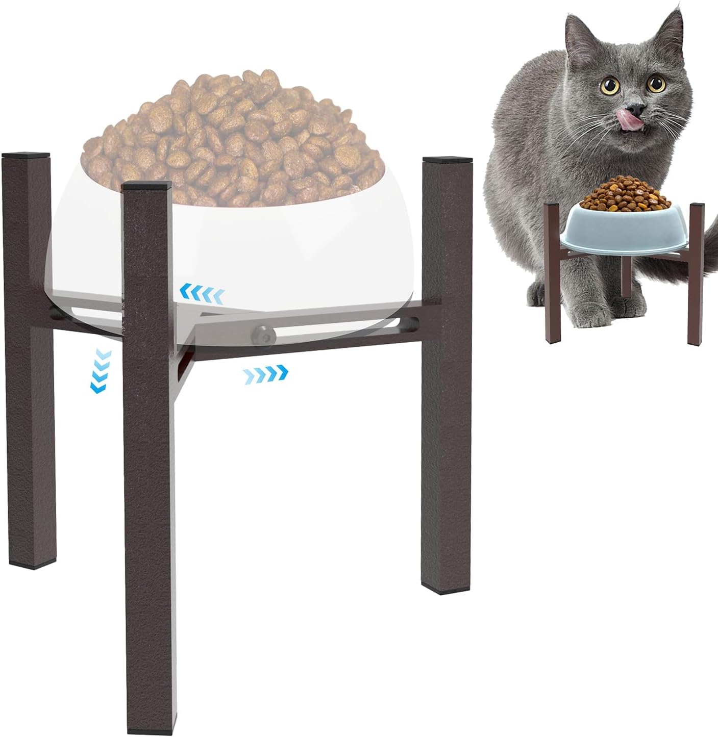 Elevated Cat Bowl Stand Good for Senior Cats Digestion Arthritis Relief - Adjustable Metal Feeder Riser, Fits 5.1-7.45” Round Bowls (No Bowls)(Shiny Coffee)