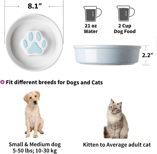 Y YHY Slow Feeder Dog Bowls, Ceramic Dog Bowls for Dry and Wet Food, Non-Slip Slow Dog Bowls for Small and Medium Dogs, Slow Feeder for Cats and Dogs, 21 oz - 2 Cup