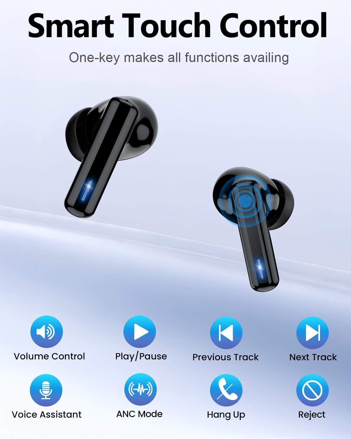 ZIUTY Wireless Earbuds Bluetooth Headphones, ANC/ENC Noise Cancelling, Ear Buds with Multifuntional Touch Screen, 40H Stereo Sound for Sports, IPX7 Clear Calls, 5 EQ for iOS Android (Black)