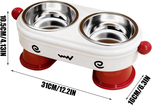 Elevated Dog Bowls, 2 in 1 Anti Slip Feeder, Tilted Pet Dish with Stand, Stainless Steel Feeding Bowl, Pet Feeder with Adjustable Height, Dog Bowl for Puppy Cat Kitten Small Pets Indoor Outdoor