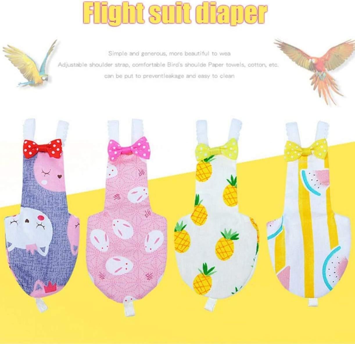 ZHONGJIUYUAN 4 Color Bird Diaper Parrot Washable Diaper Nappies for Parakeet Cockatiel Mini Macaw Budgie Canary Flight Suit (Size M)
