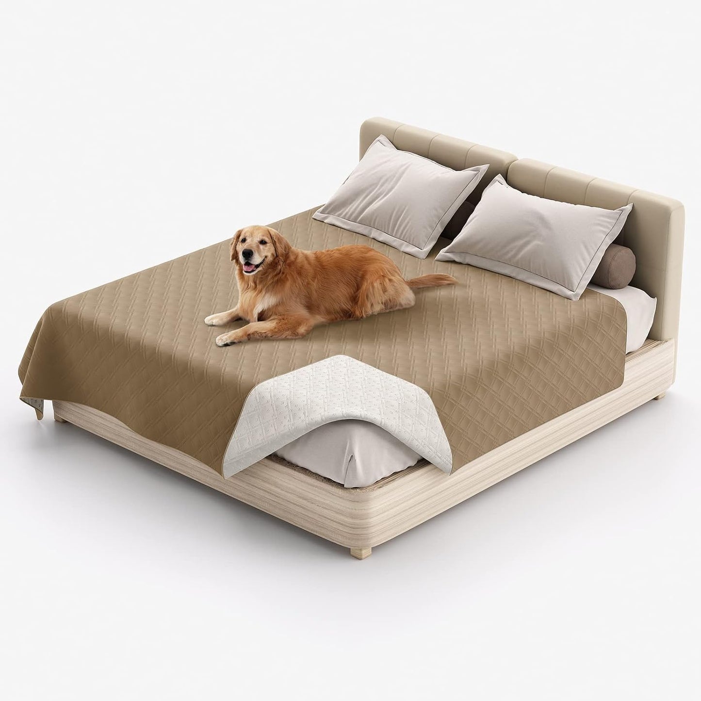 Waterproof Dog Bed Cover, Reversible Blanket Washable Pet Dog Pee Pad, Incontinence Underpads, Furniture Bed Couch Sofa Protector Cover Leak Proof for Dog Cat Kid, 82"x86" (Gray-Brown)