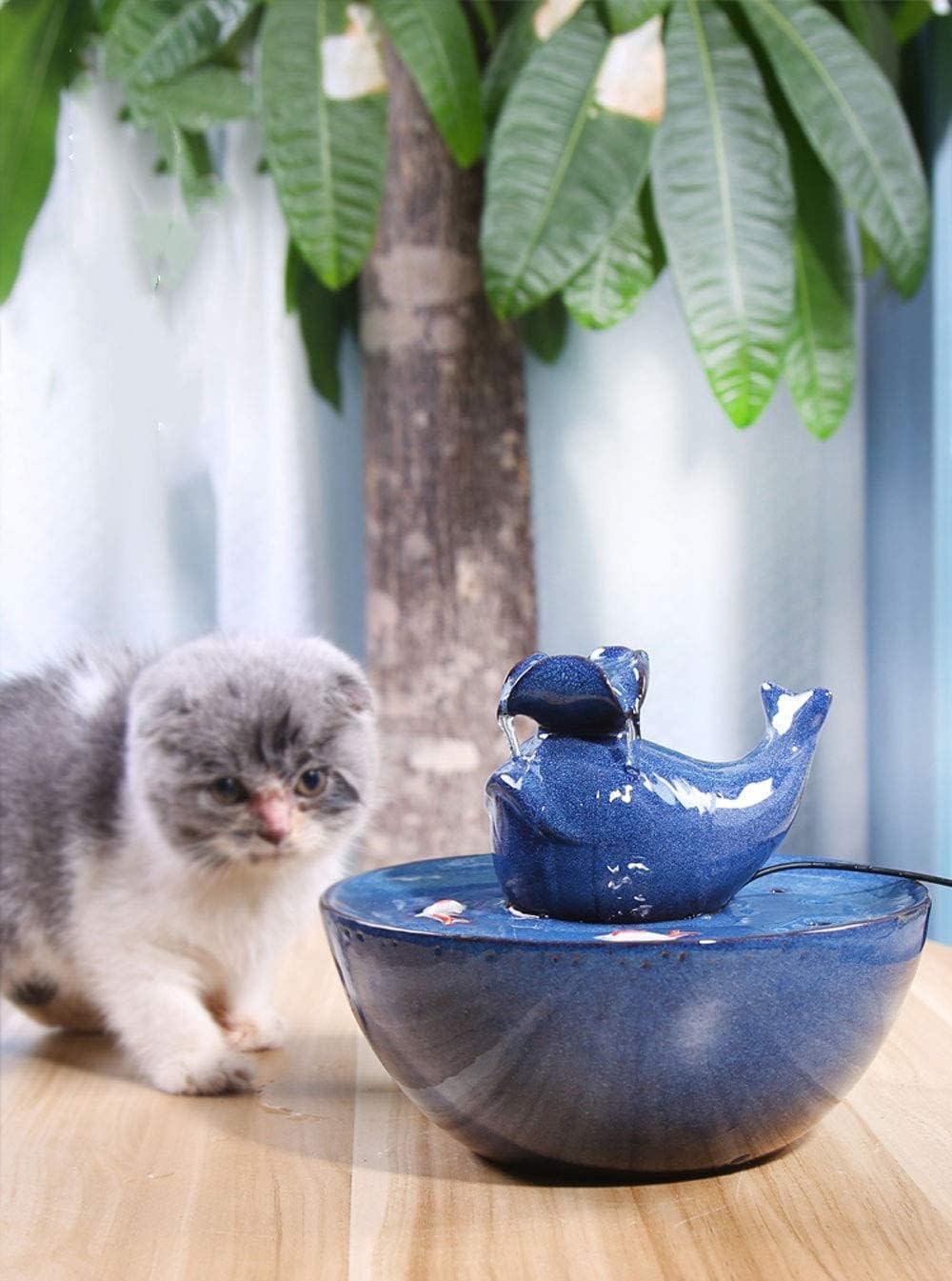 fountain Ceramic Cat Drinking Fountain Automatic Pet Water Dispenser for Cat Dog Silent Water Bowl Adjustable Activated Carbon Filter Small Pet Fountain Pet water dispenser (Color : Black) (White)