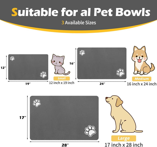 Pet Feeding Mat-Absorbent Dog Mat for Food and Water Bowl-Accessories Pet Supplies-Bowl for Messy Drinkers-No Stains Quick Dry Dog Water Dispenser Mat (16"x24", Dark Grey)