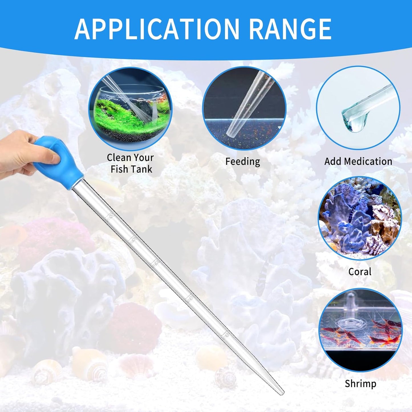 17.7in 1 Pieces Long Pipette for Fish Tank Coral Food Feeder Long Syringe Reef Coral Food Spot Feeder Tube for Reef Aquatic Plant Spider Snake Lizard,for Axolotl Tank Accessories