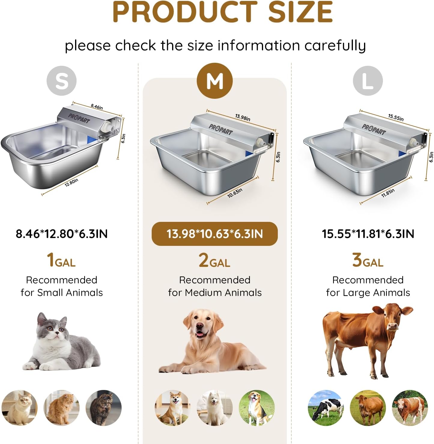 2 Gallon Automatic Dog Water Dispenser, Stainless Steel Water Bowl for Pets & Livestock, Large Auto Fill Waterer Feeder, No Electricity, Fit 3/4" GHT Faucet, Anti-Tip Design