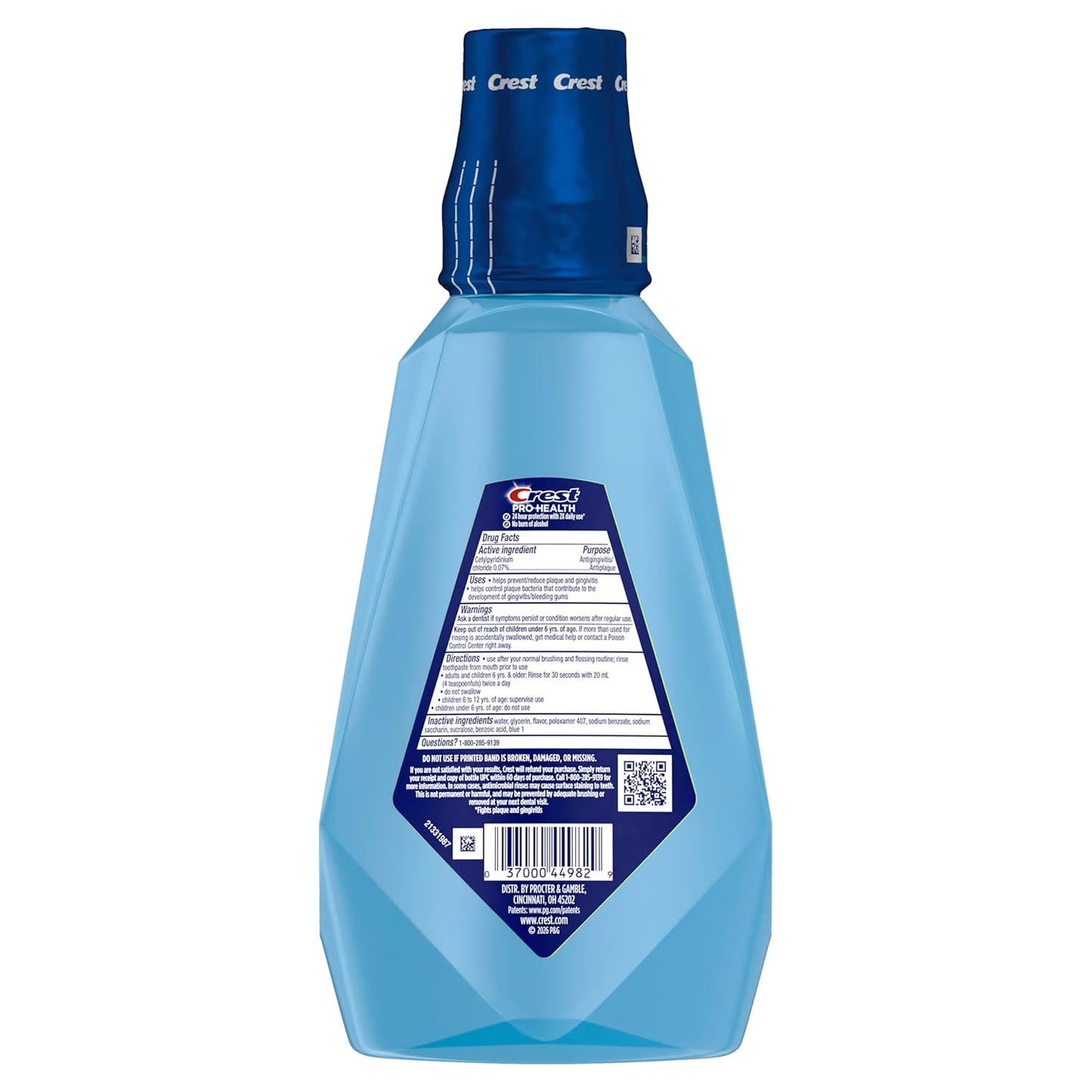 Crest Mouthwash Pro Health Complete Clean, CPC (cetylpyridinium chloride) Antigingivitis/Antiplaque, Alcohol Free, Clean Mint, 1 L (33.8 fl oz)