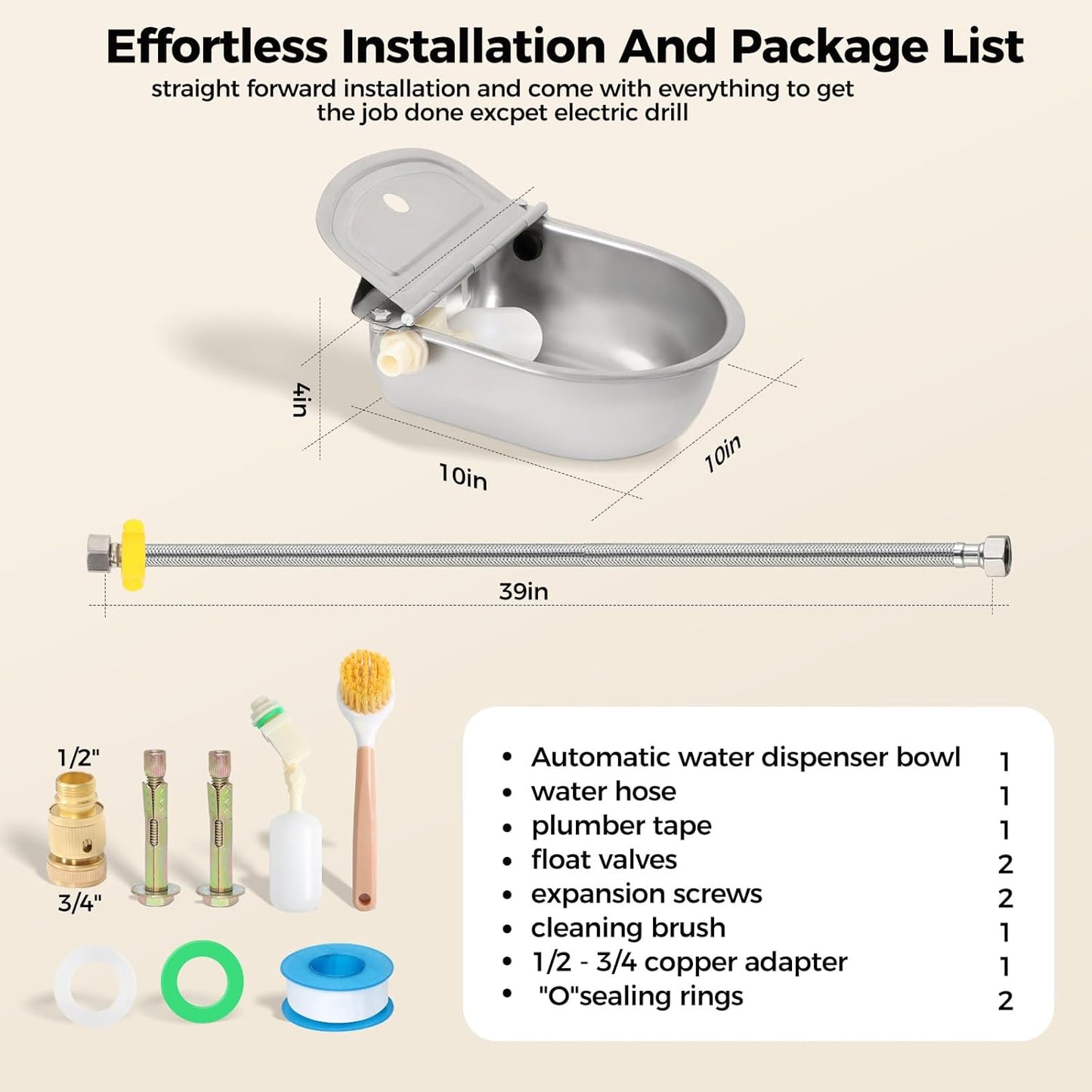 BinetGo Outdoor Automatic Water Dispenser for Dogs, Stainless Steel Bite Resistant Automatic Dog Water Bowl with Drain Plug, Outside Auto Refillable Water Bowl with Float for Goat Livestock