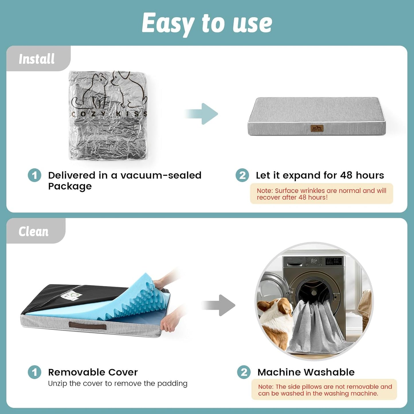 Cooling Dog Bed for Crate, Waterproof Dog Crate Mat with Removable Washable Cover, Orthopedic Egg Crate Foam Support, Dog Crate Bed 29x18x3 Inch,Silver Grey