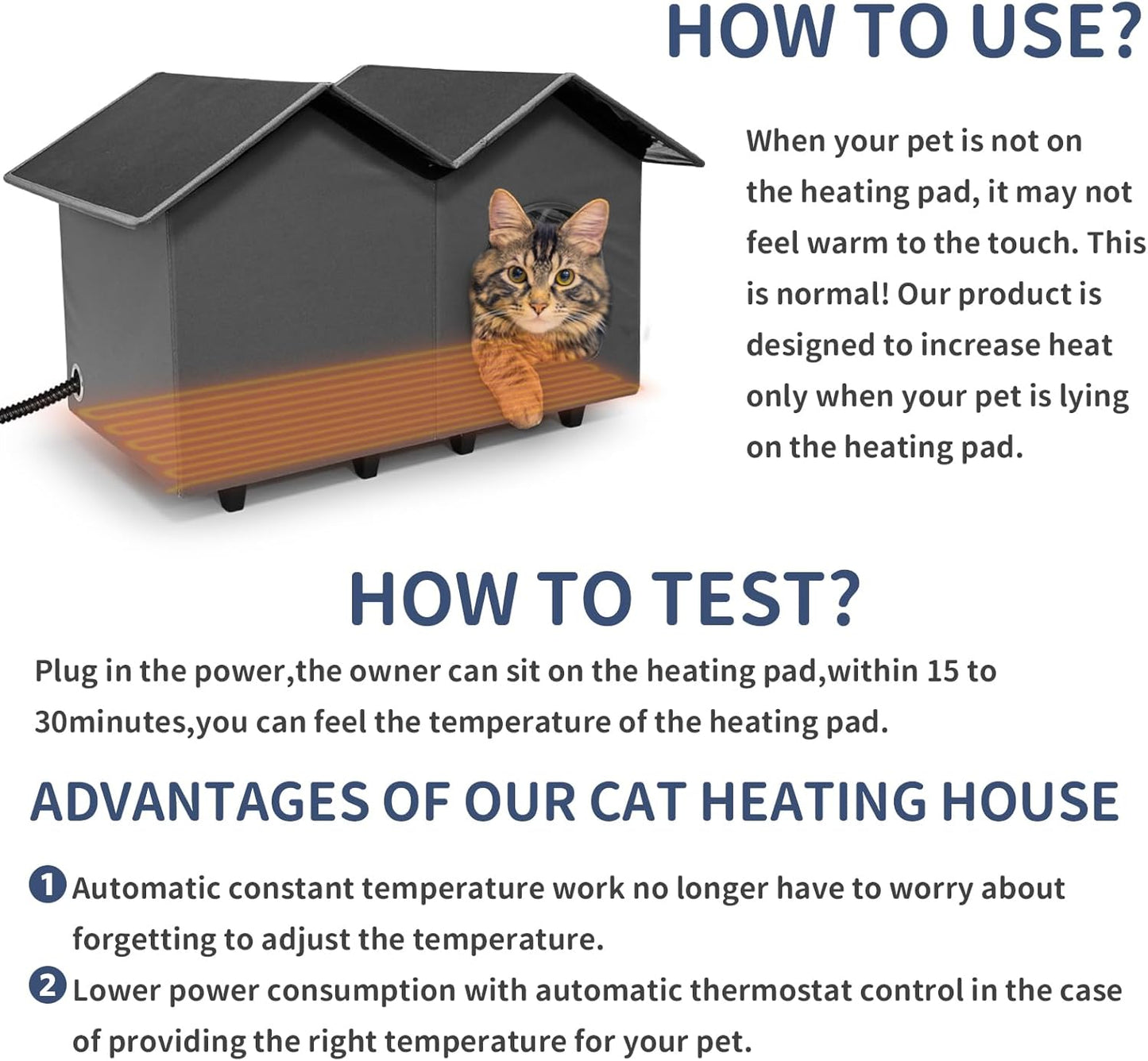 NAMOTEK Large Heated Cat Houses for Indoor/Outdoor Cats with Elevated Heated Cat Bed Waterproof, Insulated Providing Safe Feral Cats, Easy to Assemble Large (23" x 13" x 18")