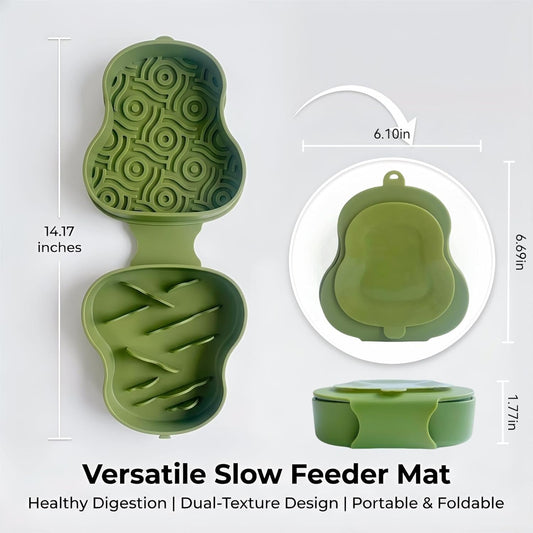 2-in-1 Collapsible Dog Travel Bowl, Portable Slow Feeder & Lick Mat Combo, Mess-Free Clamshell Design, BPA-Free Silicone Pet Food & Water Dish for Camping, Hiking & Anxiety Relief,(Bluish)