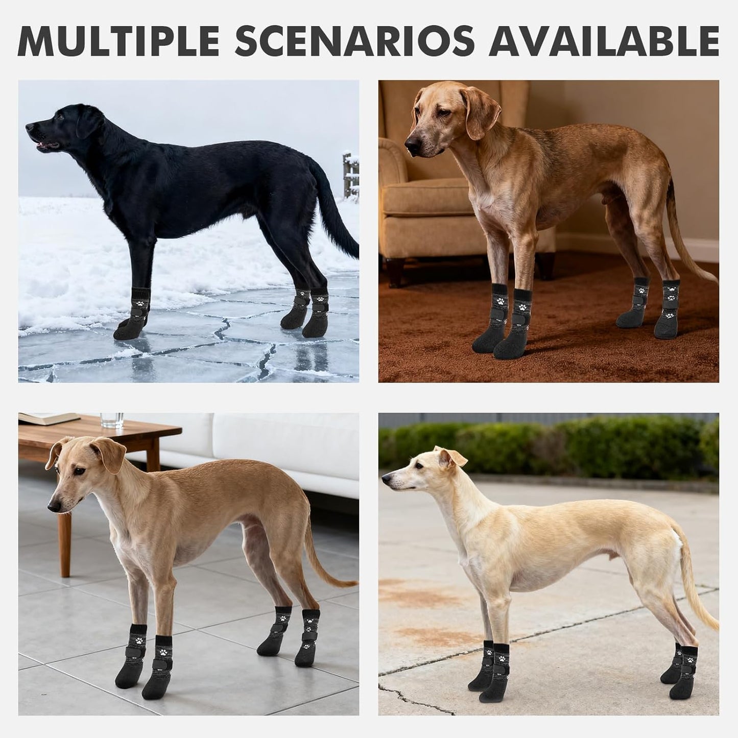 Mihachi Anti Slip Dog Socks, Dog Boots for Hardwood Floors Prevent Licking, Traction Control Waterproof Rubber Sole Paw Protectors for Small Medium Large Dogs,Grey S