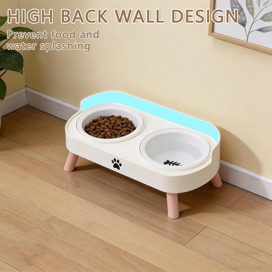 Cat Bowls Elevated,Cat Food and Water Bowl Set,Pet Feeding Raised Stand for Cats Dish Indoor Small Feeder Proof Double Dishes Kitten Station Gatos Dining Spill Holder Kitty Table Ceramic Feed Bowl