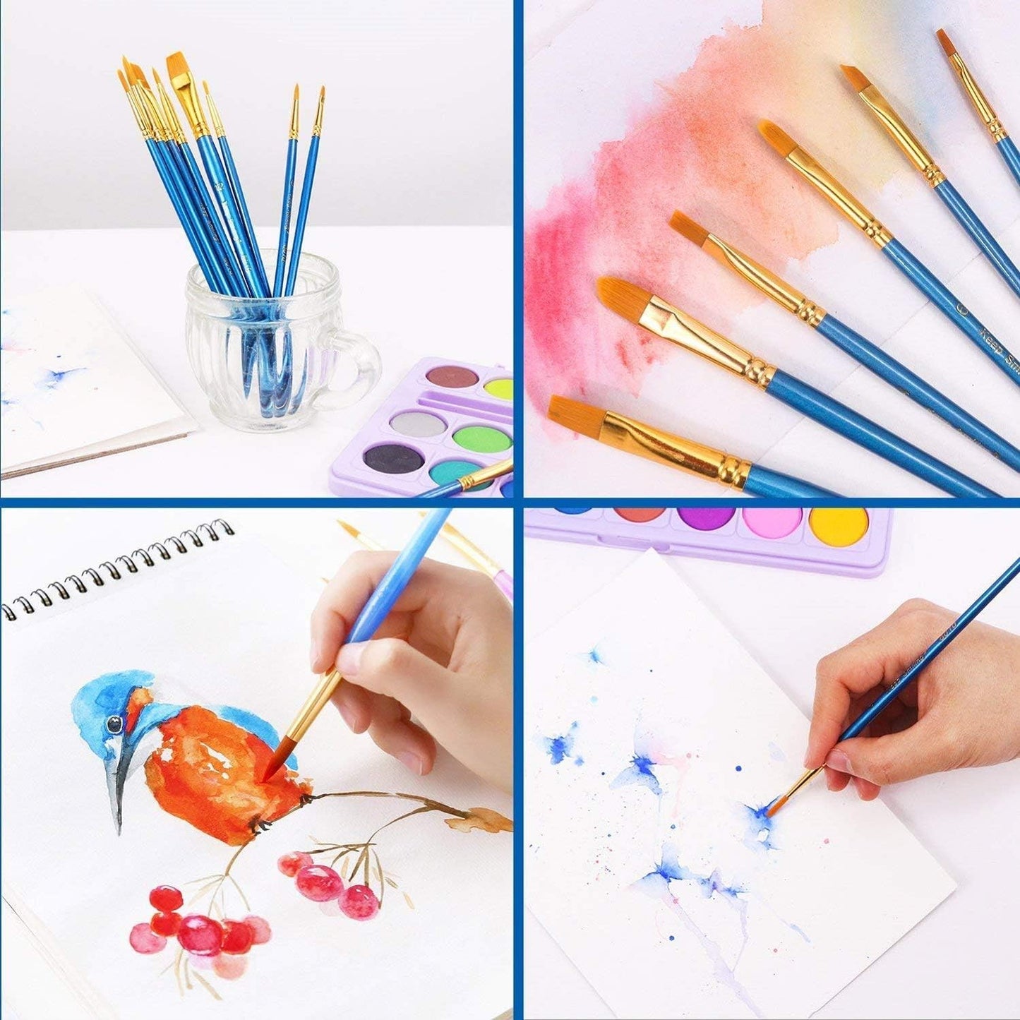 60 Pcs Acrylic Paint Brush Set, Oil & Watercolor - Professional Artist Brushes with Wooden Handle Nylon Hair Brushes - Bulk Art Supplies for Adults, Kids & Beginners