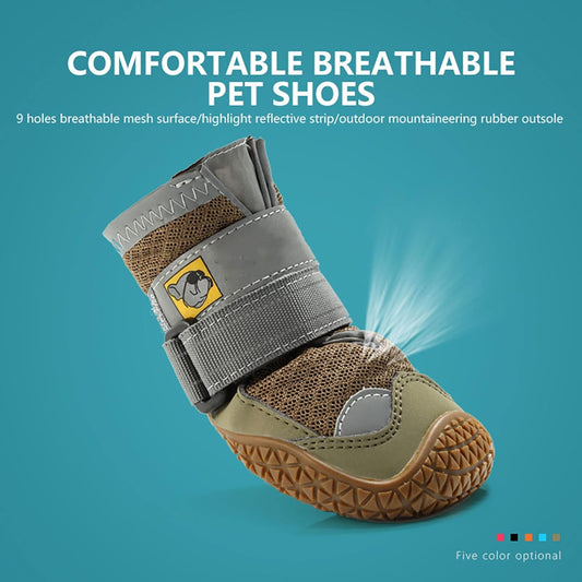 Pet Shoes Mountain Soles Dog Boots with Non-Slip Rubber Reflective Straps for Walking Running All Weather Neoprene Paw Protector