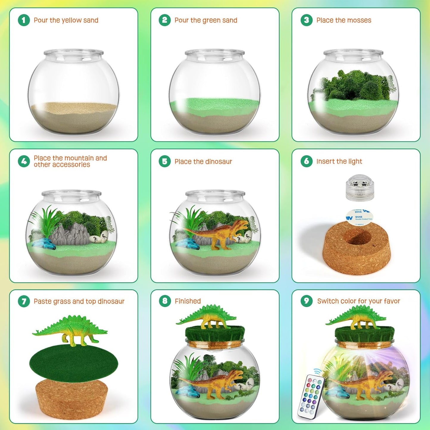 Dinosaur Toys for Kids - Dinosaurs Terrarium Kit for Kids - Birthday Easter Gifts for Boys Ages 4 5 6 7 8-12 Year Old - DIY Dino Toys for Boys - Arts and Crafts Kit for Kids