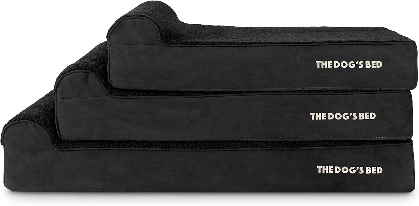 The Dog’s Bed Orthopedic Memory Foam Dog Bed with Headrest, Plush Fabric, Black Plush, XL, 6-Inch