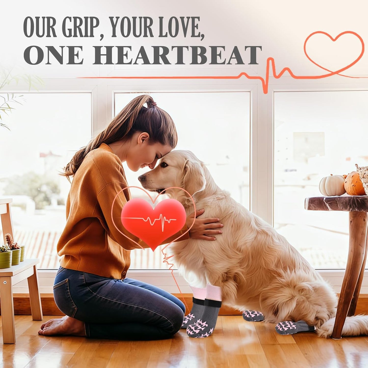 Anti Slip Dog Socks to Prevent Licking Paws, Double-Sided Grippy Dog Socks for Hardwood Floors, No Twist Paw Protector for Hot/Cold Pavement, Dog Booties for Small Medium Large Senior Dogs