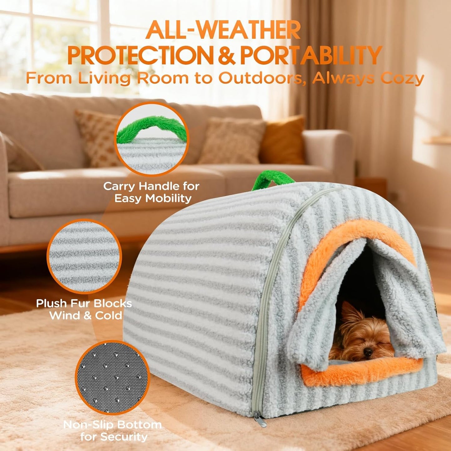 Dog House Indoor for Small Dogs, 2-in-1 Enclosed Dog Bed with Cover Cave & Curtain, Dog Tent with Plush Washable Cushion, Inside Dog House for Pets Under 17 lbs(Grey, Medium)