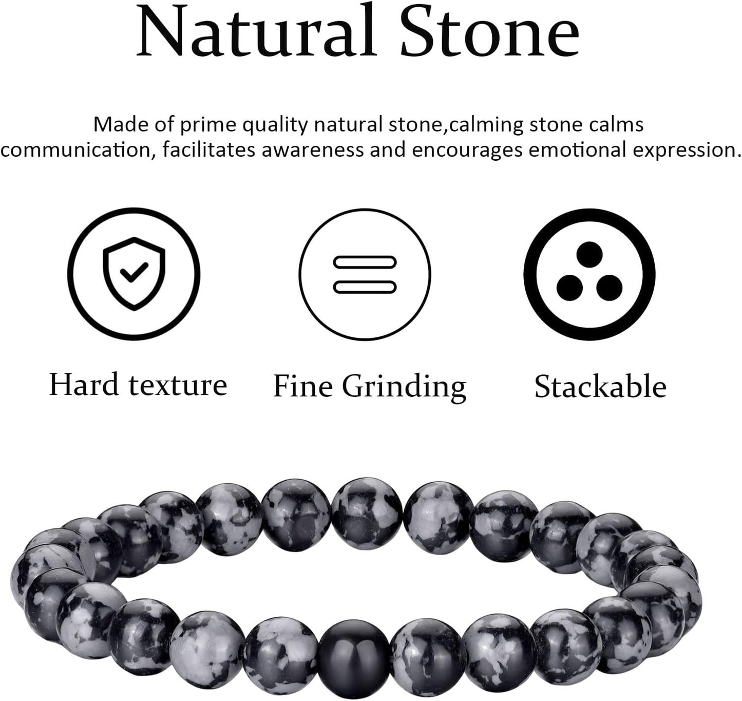 RANKEEF Tiger Eye Bracelet For Men 8MM Natural Stone Stretch Adjustable Black Crystal Beaded Bracelet for Men Women Gifts