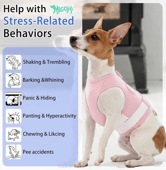 MIGOHI Dog Anxiety Vest Calming Shirt, Separation & Thunderstorm Anxiety Relief Jacket - Dog Soft Pressure Wrap for Fireworks, Grooming, Vet Visits - Breathable Calming Coat for Large Dogs, Pink XL