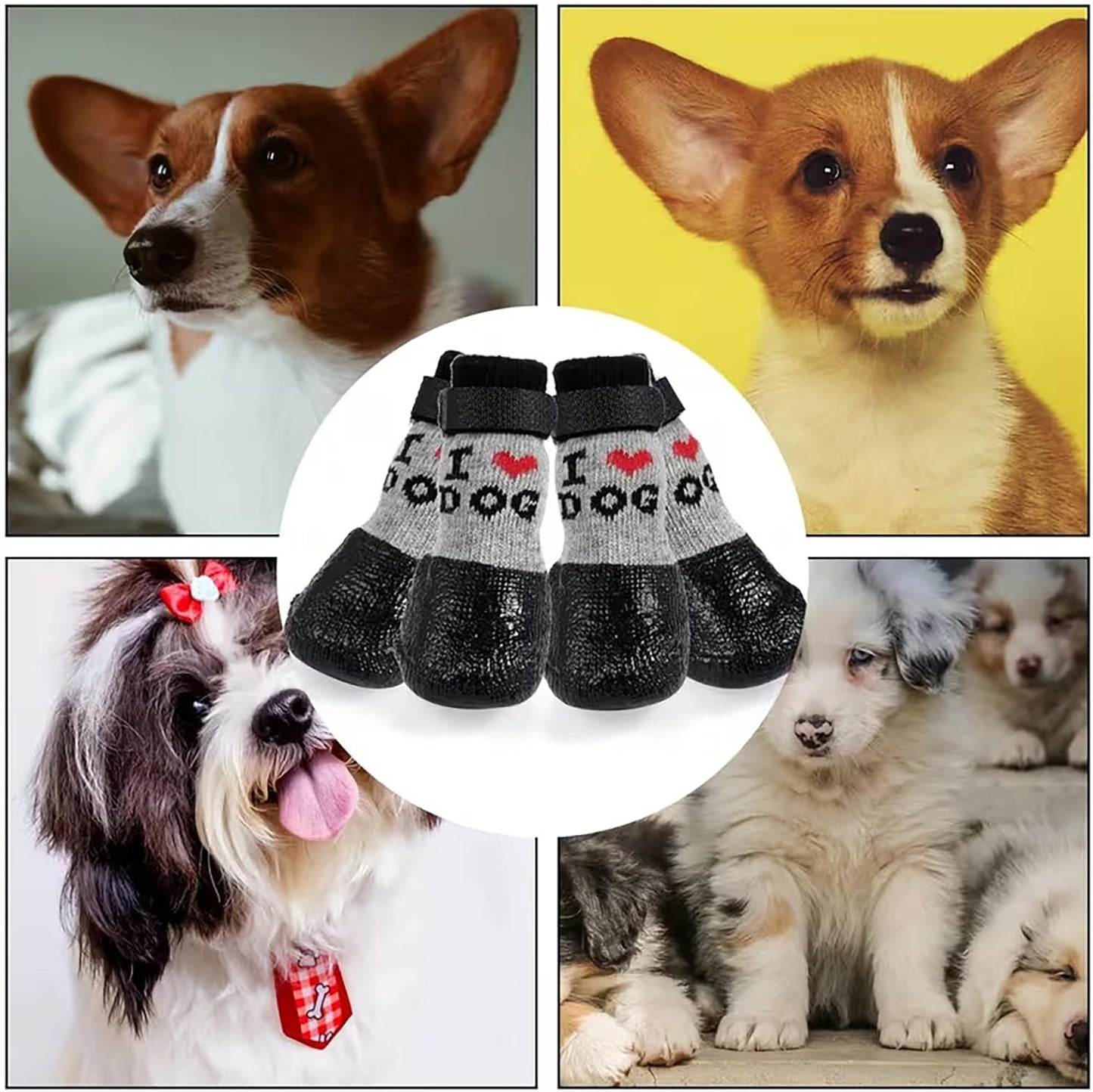 Dog Boots & Paw Protectors, Waterproof Dog Socks Booties Shoes for Hot Pavement, Winter, Snow, Hardwood Floors, Senior Dog, Prevent Licking Paws (Black, S)