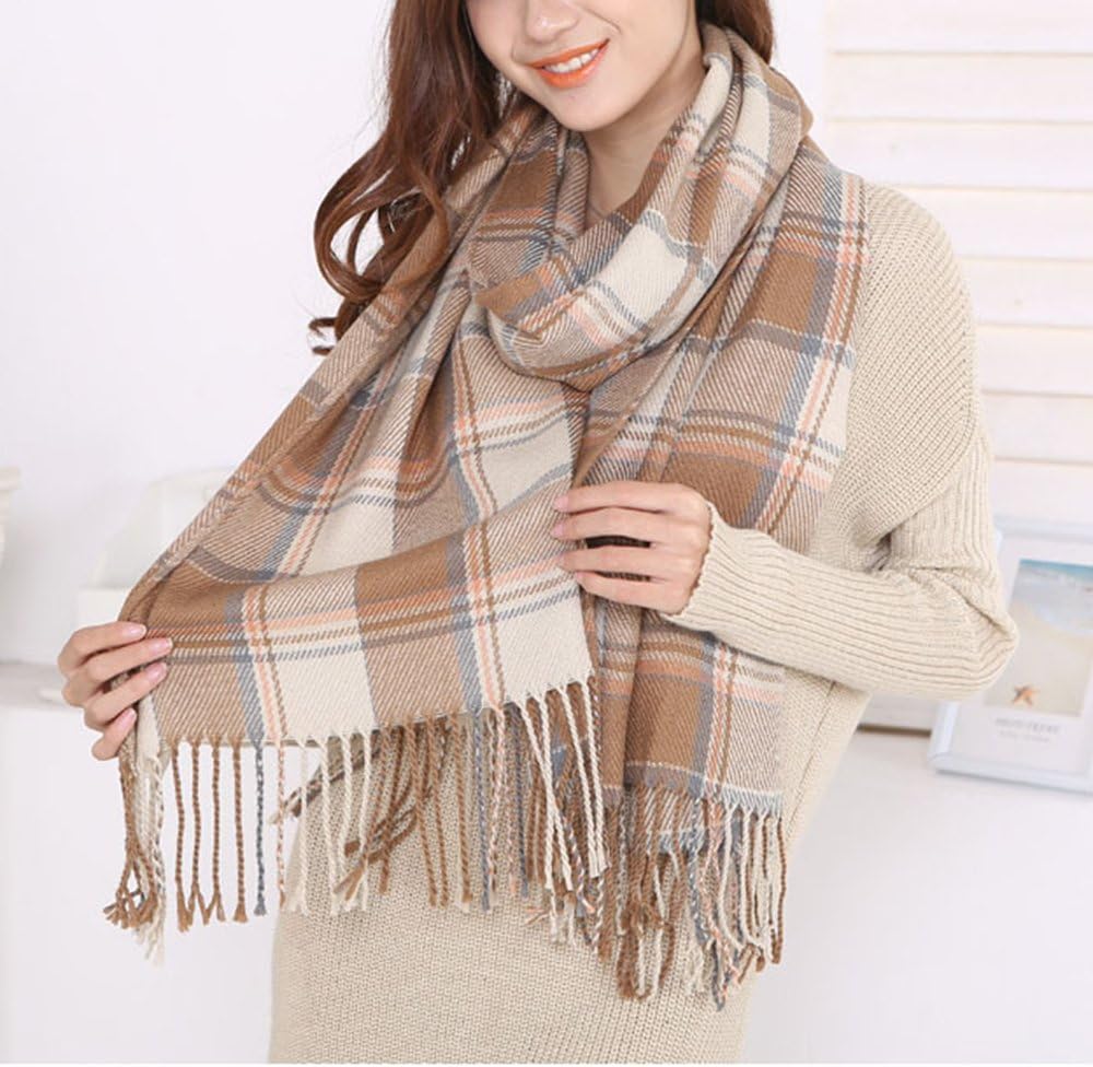 Wander Agio Women's Fashion Long Shawl Big Grid Winter Warm Lattice Large Scarf