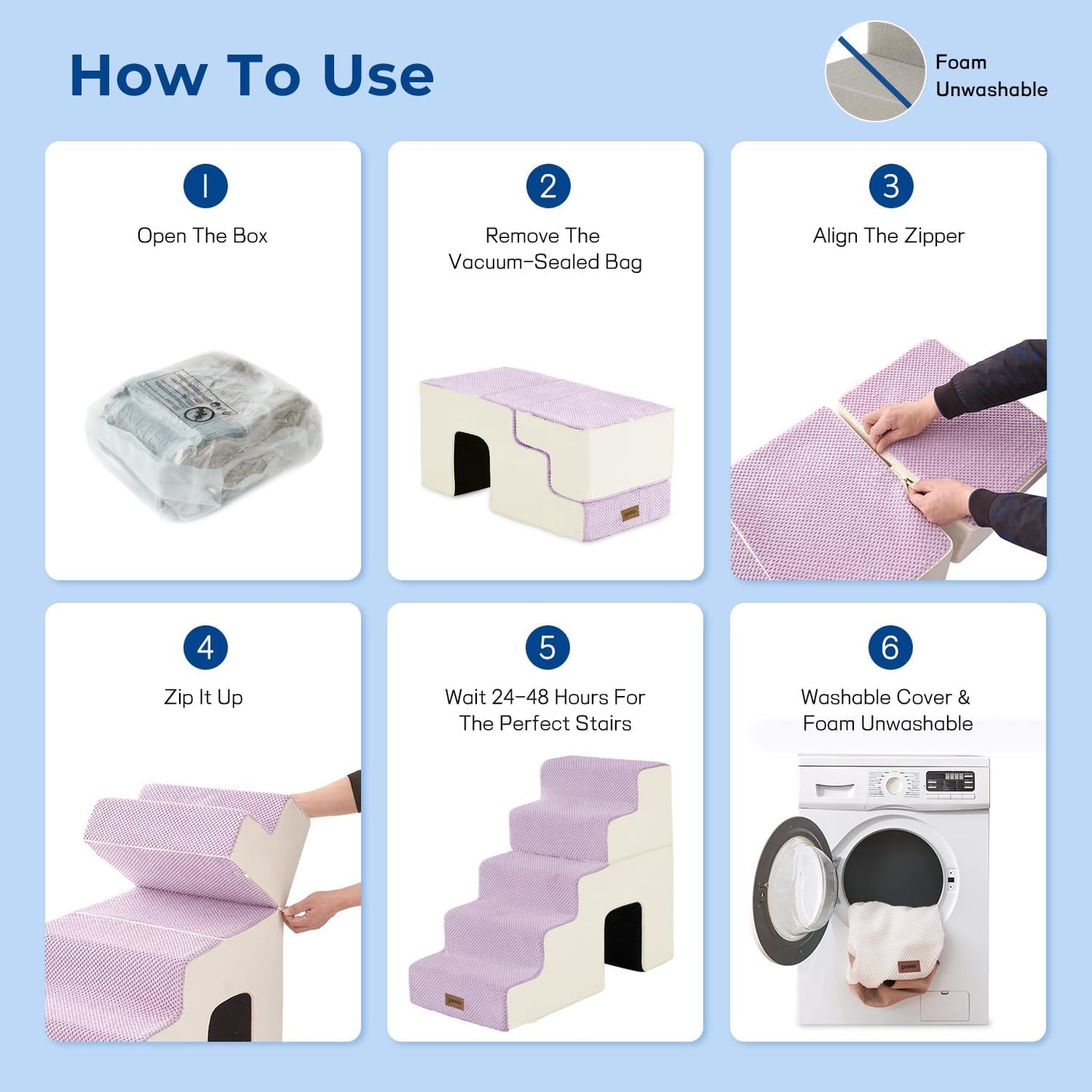Dog Steps for High Beds - 5 Step 24" H Pet Stairs with Tunnel 2 in 1 with Zippers Suitable for Small Dogs and Cats, Indoor Cat Ladders with Non-Slip Bottom, Beige