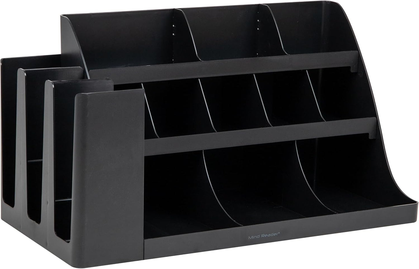 Mind Reader Extra Large Cup and Condiment Station, Countertop Organizer, Coffee Bar, Kitchen, Stirrers, 24"L x 11.5"W x 12.5"H, Black
