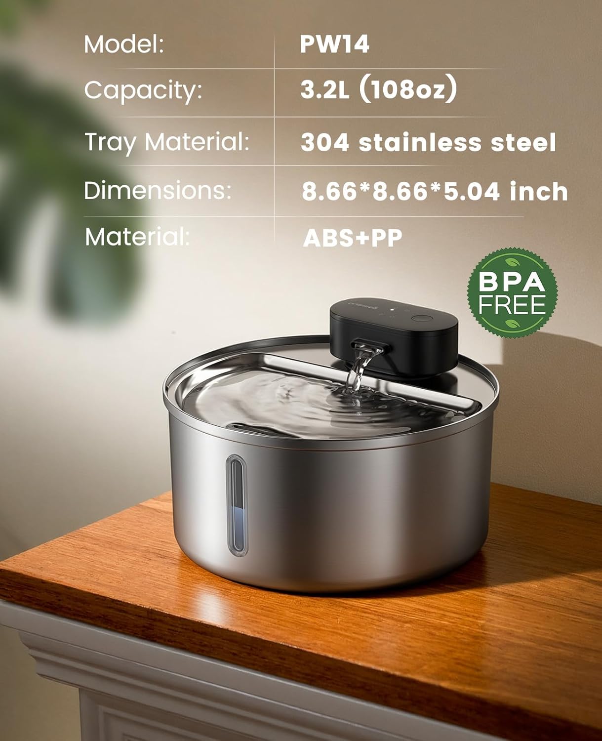 oneisall Cat Water Fountain Wireless: Stainless Steel 3.2L/108oz Cordless Pet Water Fountain, Ultra Quiet SilentFlowβ’ Pump, Battery Operated Automatic Water Dispenser for Cats Indoor, Motion Sensor