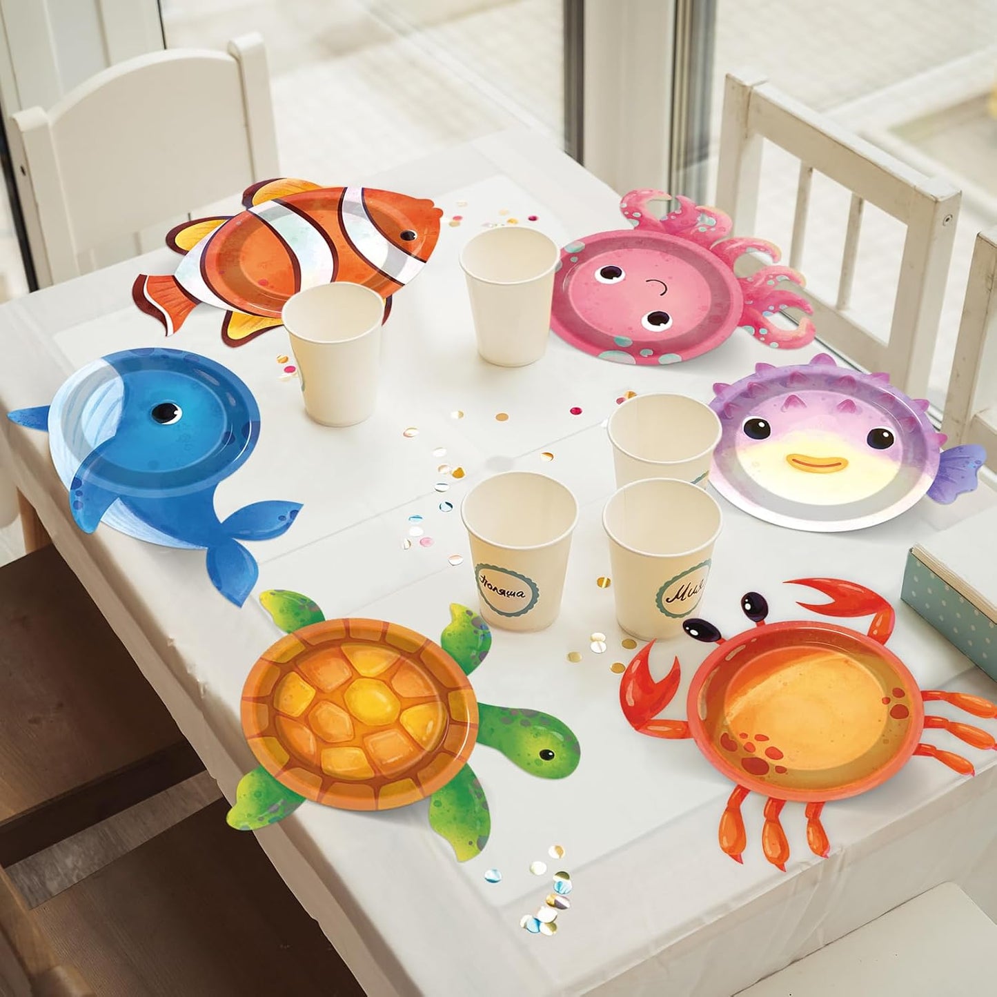 48Pcs Ocean Animal Shaped Paper Plates Under the Sea Party Supplies Sea Animal Tableware 7In Underwater Dinner Plates for Boys Girls Marine Animal Birthday Party Baby Shower Decorations