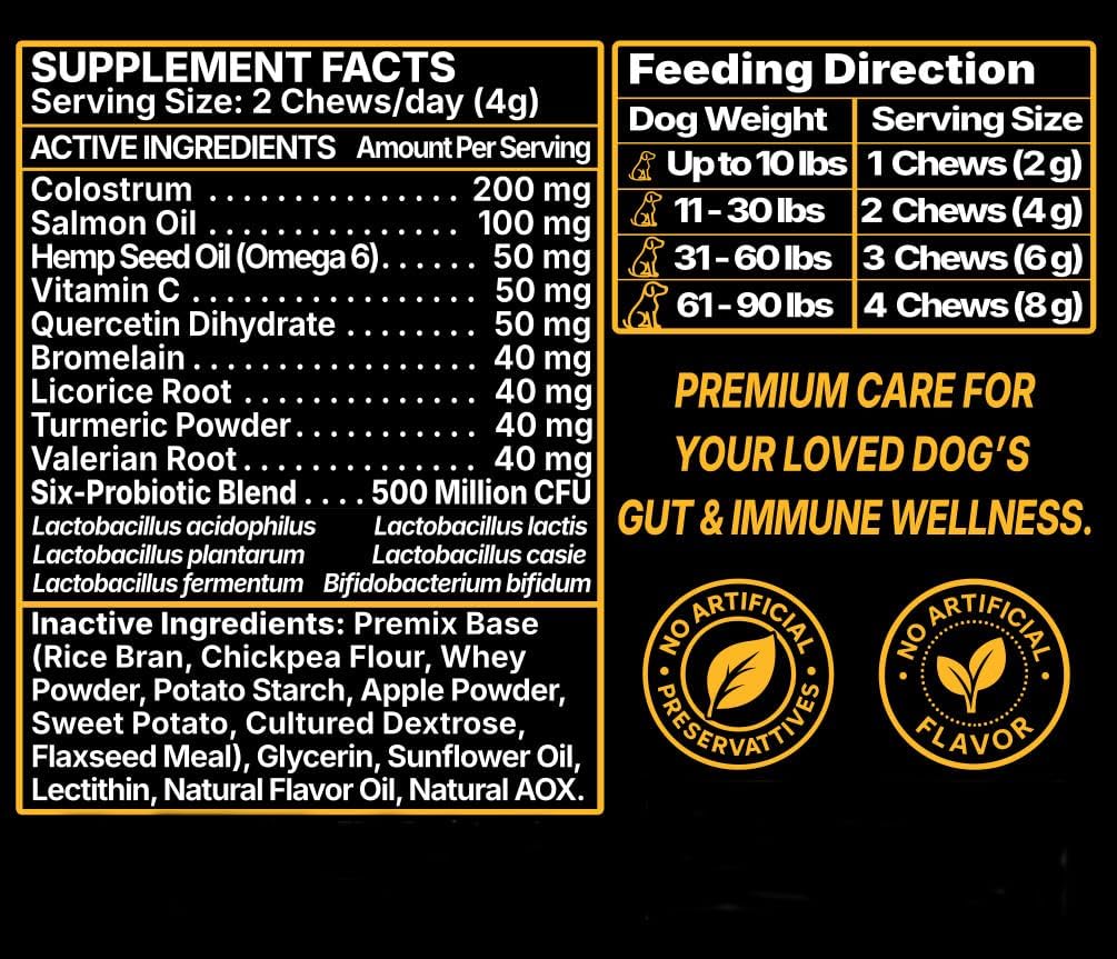 Dog Probiotics for Dogs | Immune & Allergy Support with Colostrum for Gut Health | 120 Soft Chews | Made in USA | Dr. FD’s ProImmunix