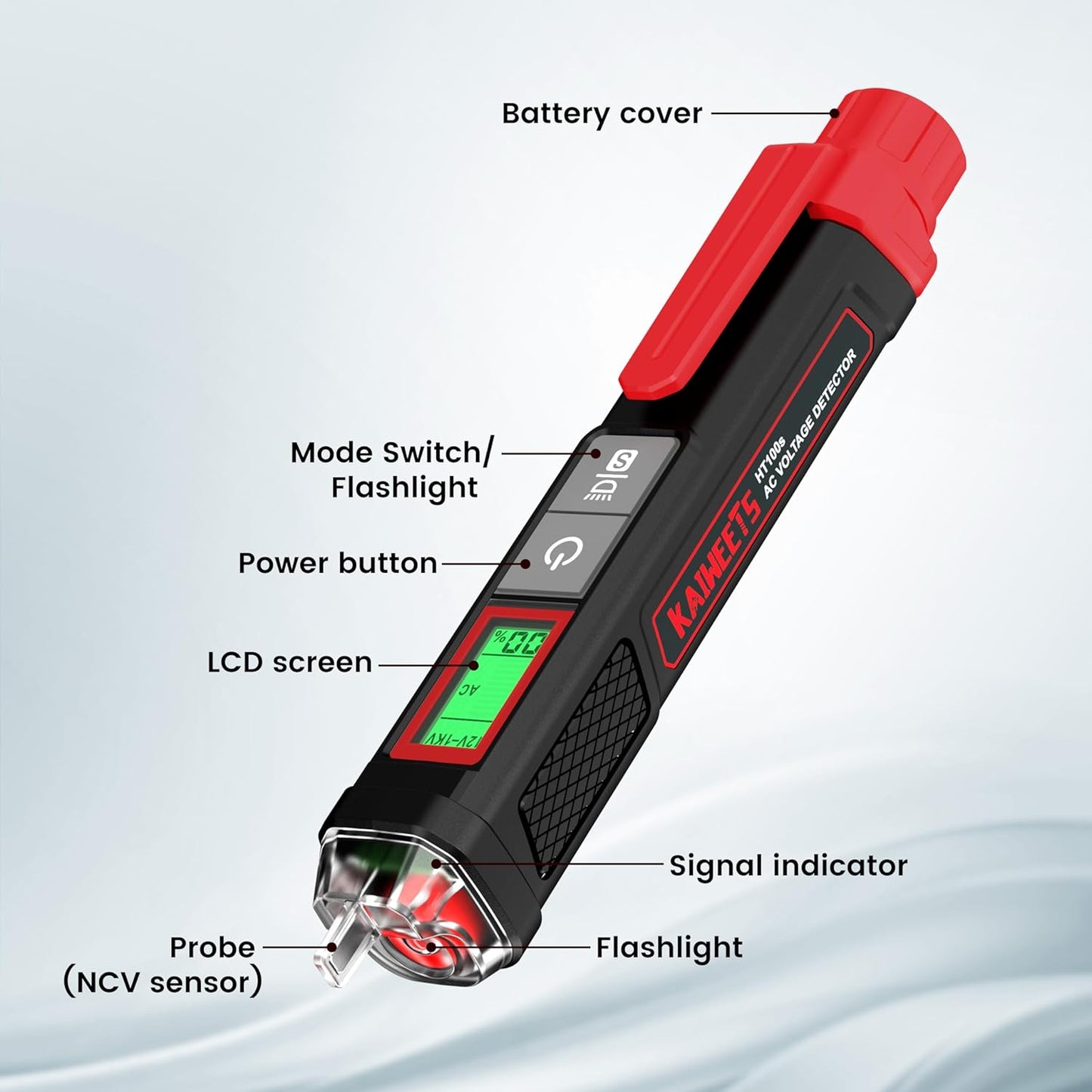 KAIWEETS Voltage Tester/Non-Contact Voltage Tester with Signal Percentage, Dual Range AC 12V/70V-1000V, Live/Null Wire Tester, Electrical Tester with LCD Display, Buzzer Alarm, Wire Breakpoint Finder