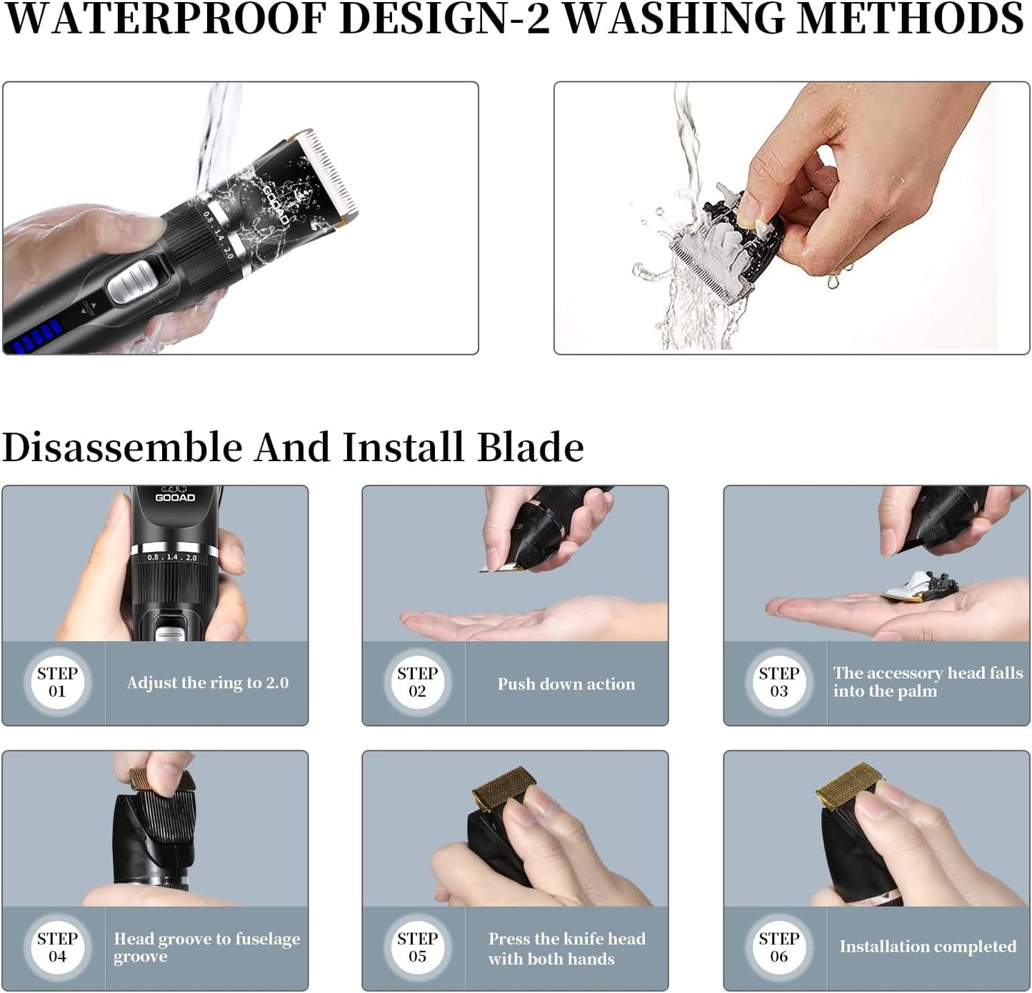 Dog Clippers Grooming Kit and Paw Trimmer,Cordless,Low Noise, Electric Quiet,Rechargeable, Dog Trimmer Grooming, Pet Hair Clippers for Thick Coats,Shaver for Small and Large Dogs Cats(Black)