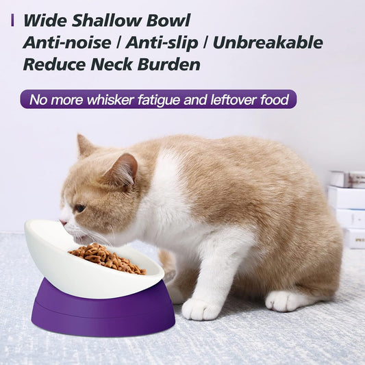 Ravitat Elevated Cat Food Bowl - Adjustable, Anti-Slip & Anti-Noise, Protects Pet's Spine, 17 Oz