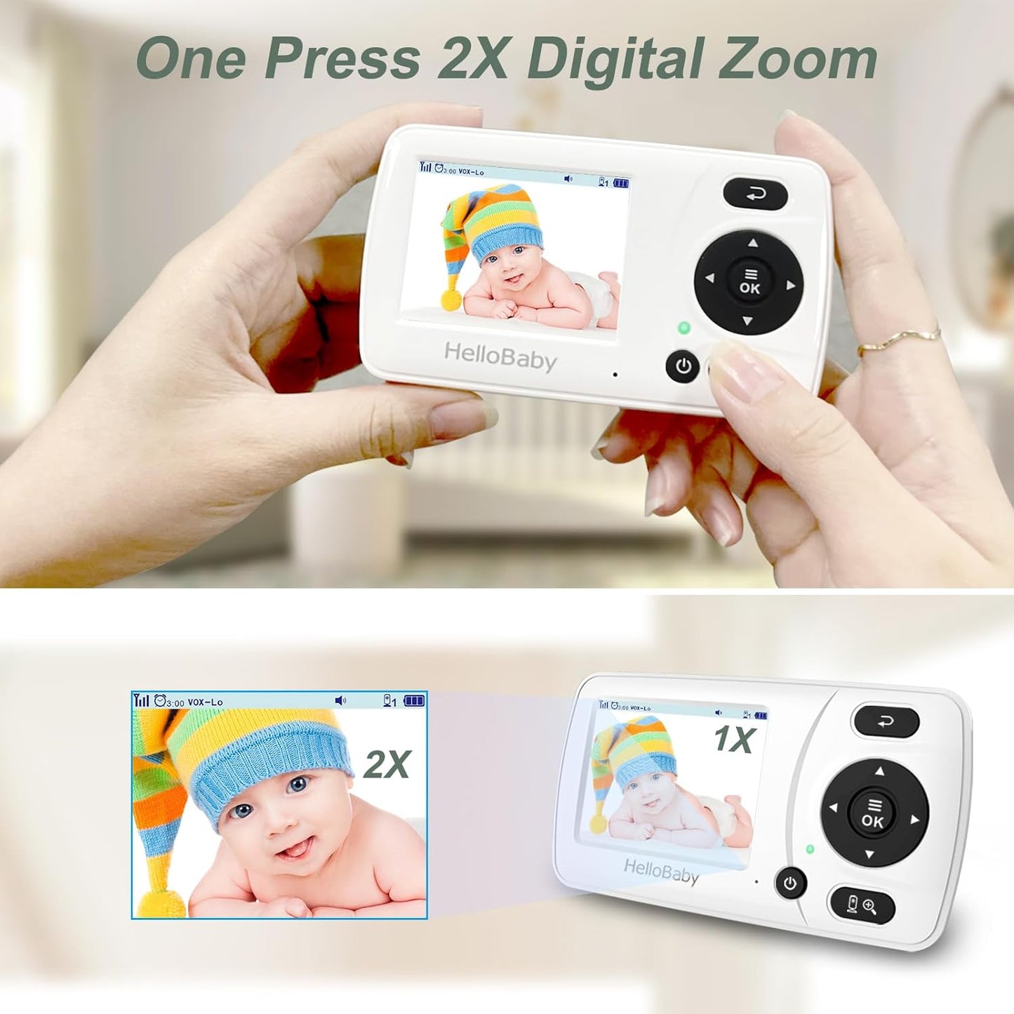 HelloBaby HB30 Video Baby Monitor with Digital Camera and Audio, No WiFi No App Safety Baby Monitor, 8 Languages, Auto Night Vision, 1000ft Transmission Range, 2.4 inch Portable Screen