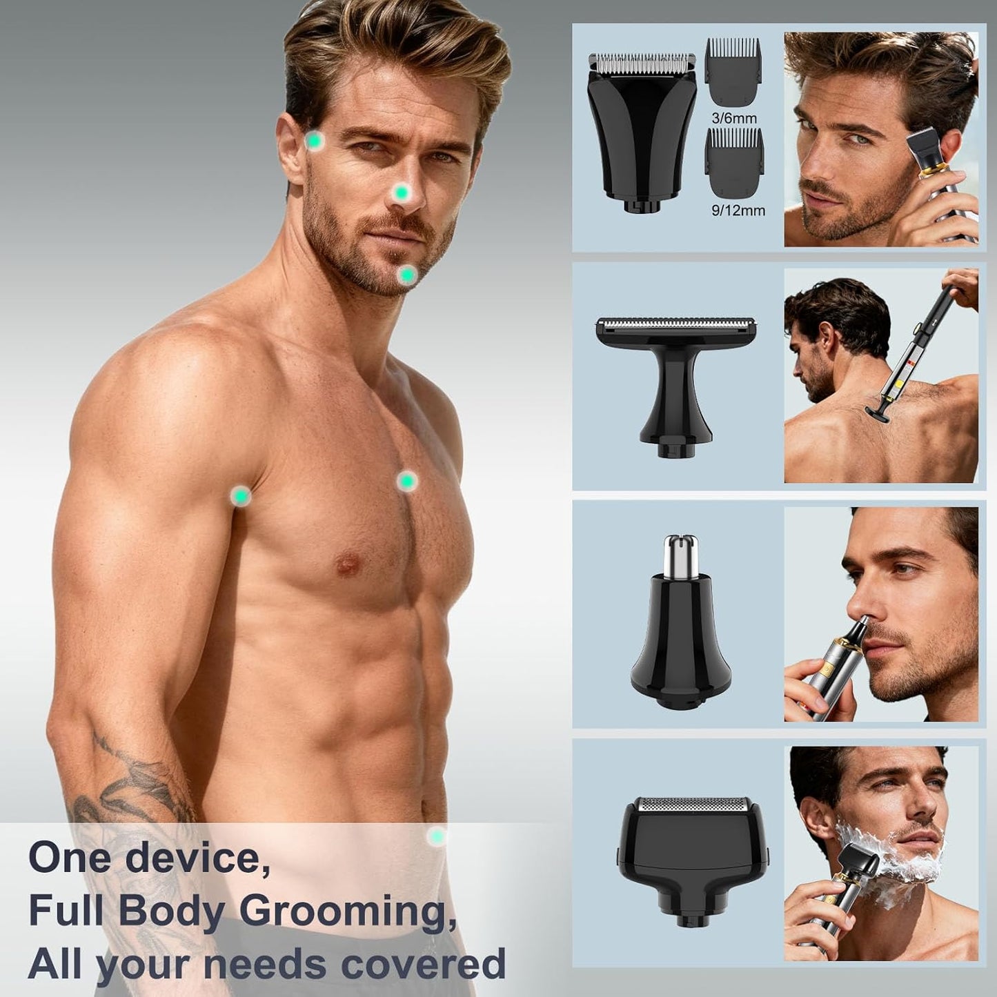 Electric Mens Back Shaver Body Trimmer Hair Groomer 4 in 1 Kit with Extendable Auxiliary Arm Waterproof Facial,Chin,Arm,Back,Pubic Hair Trimmer Grooming Set